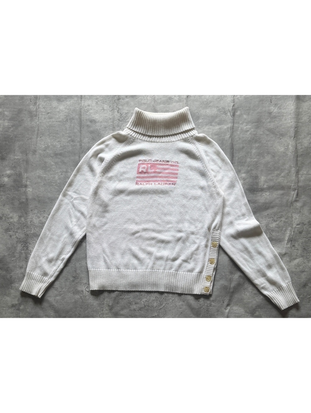 Retro Polo Ralph Lauren White Turtleneck Sweater Sz Medium
